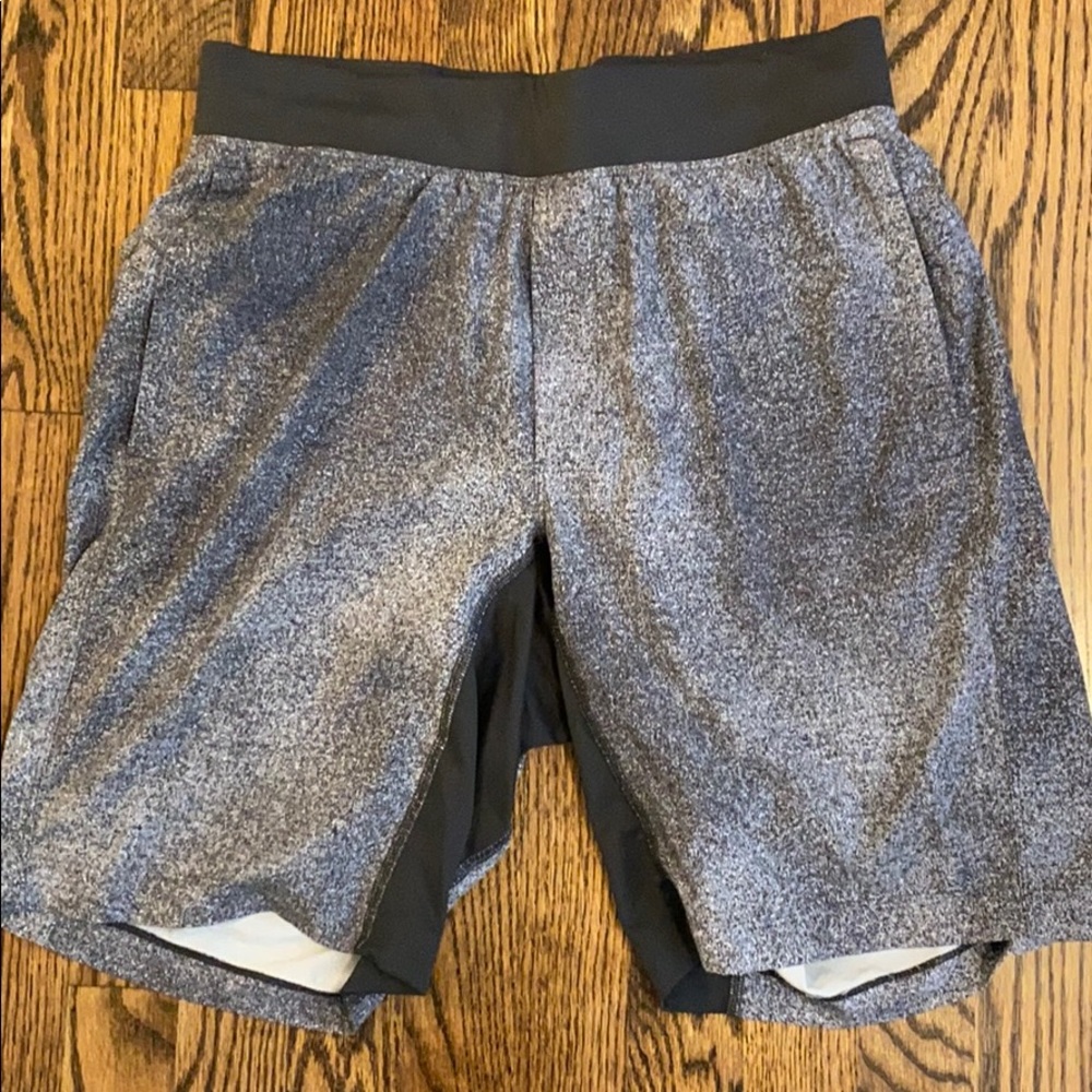 Gray pattern Lululemon T.H.E. shorts with liner